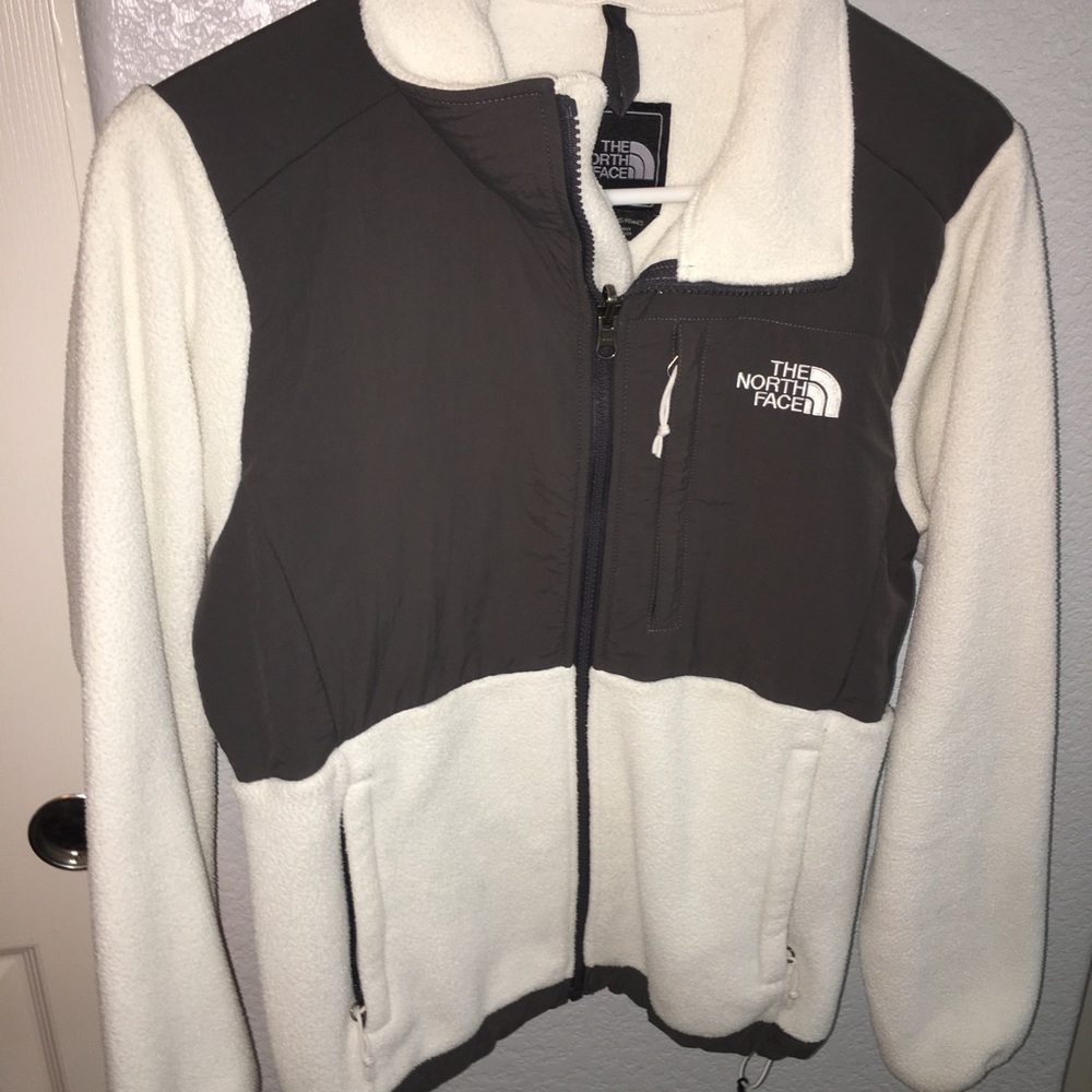 White and Grey north face jacket